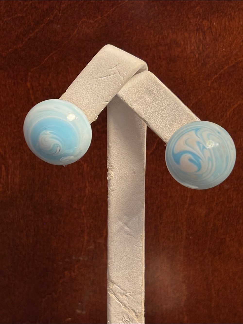 Hattie Carnegie Blue and White Swirl Glass Earrings